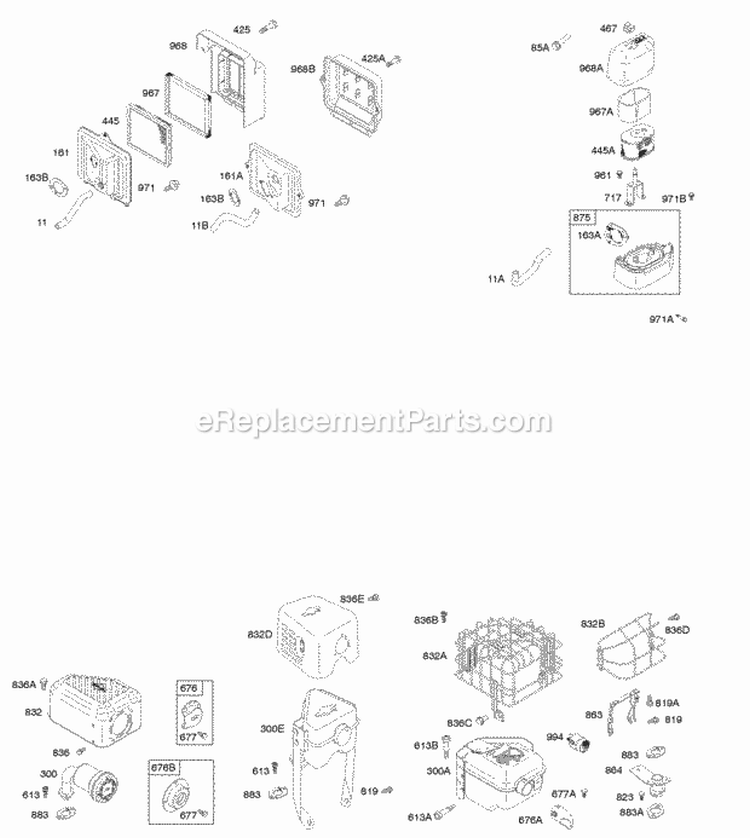 Air Cleaner Controls Exhaust System Diagram and Parts List for 126302-0321-B8  Briggs and Stratton Engine